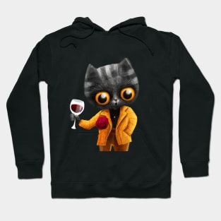 Cute cat in yellow jacket with wine Hoodie